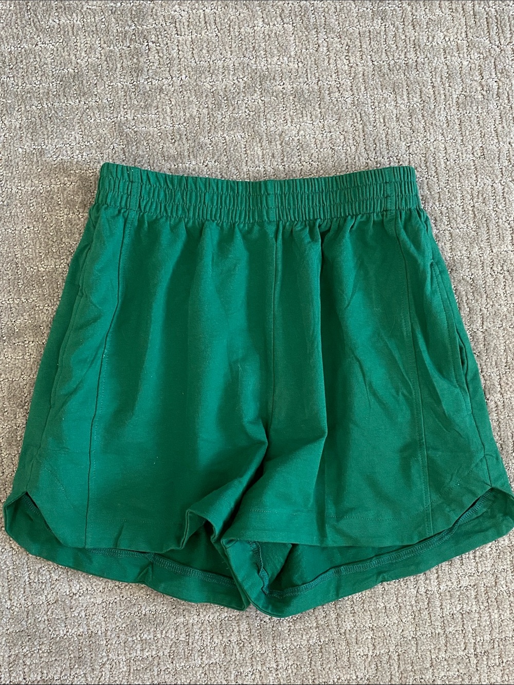 Women's Green Athletic Shorts with Elastic Waist & Pockets